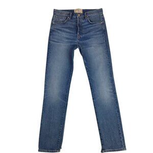 CQY Slim High-Rise Straight Leg Button Fly Jeans Womens 27 Distressed